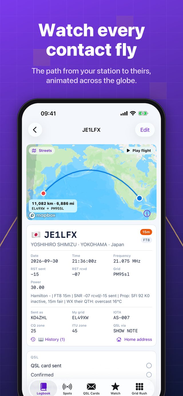 A contact's details with its flight path on the globe