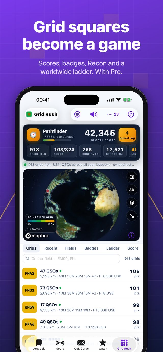 Grid Rush: worked grid squares, score and badges